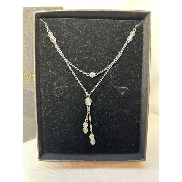 Robert Rose 16" Layered Aurora Borealis Crystal Silver Tone Necklace Y-drop - Picture 1 of 10